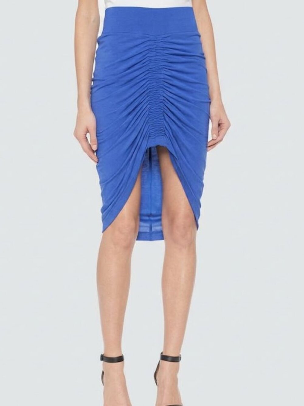 NWT Helmut Lang Blue Ruched Drape Stretch Skirt Size Small